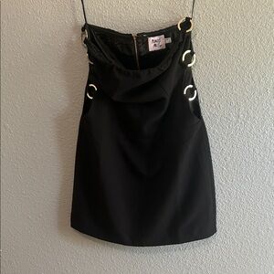 PRINCESS POLLY Black strapless Mini Dress with Gold Accents open sides